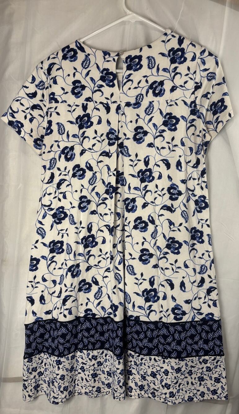 J .Jill Wherever Collection White Blue Floral Eyelet Mini Dress Size Small